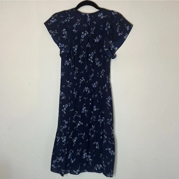 Rebecca Taylor Francine Dress Navy Blue Silk Floral Romantic Summer Whimsical 2 - Picture 6 of 9